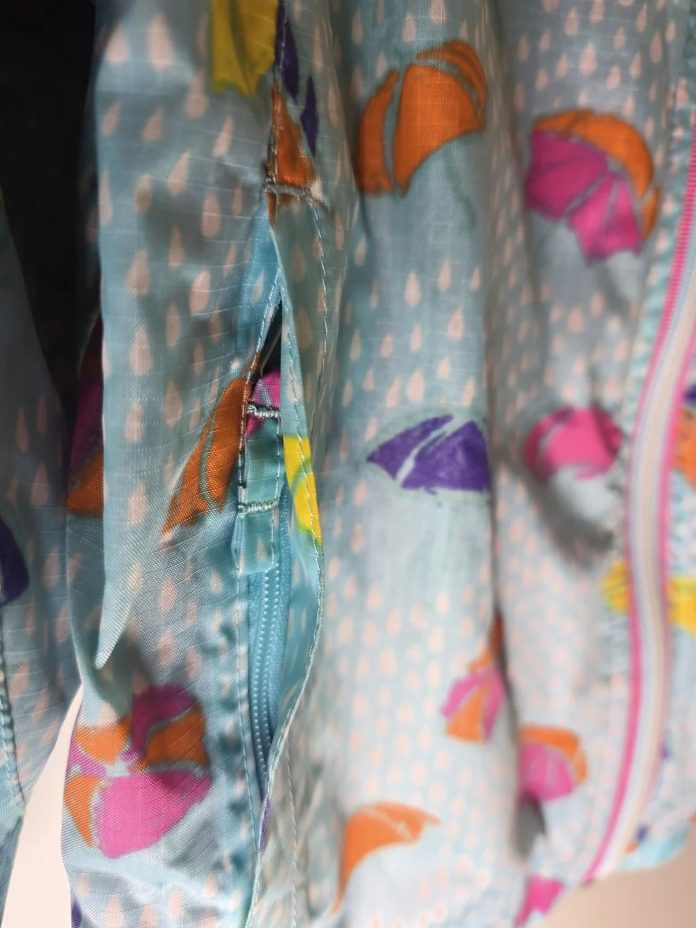 L.L. Bean Light Blue Umbrella Print Rain Jacket/Windbreaket  with Pink Trim 6X-7 - Picture 4 of 6